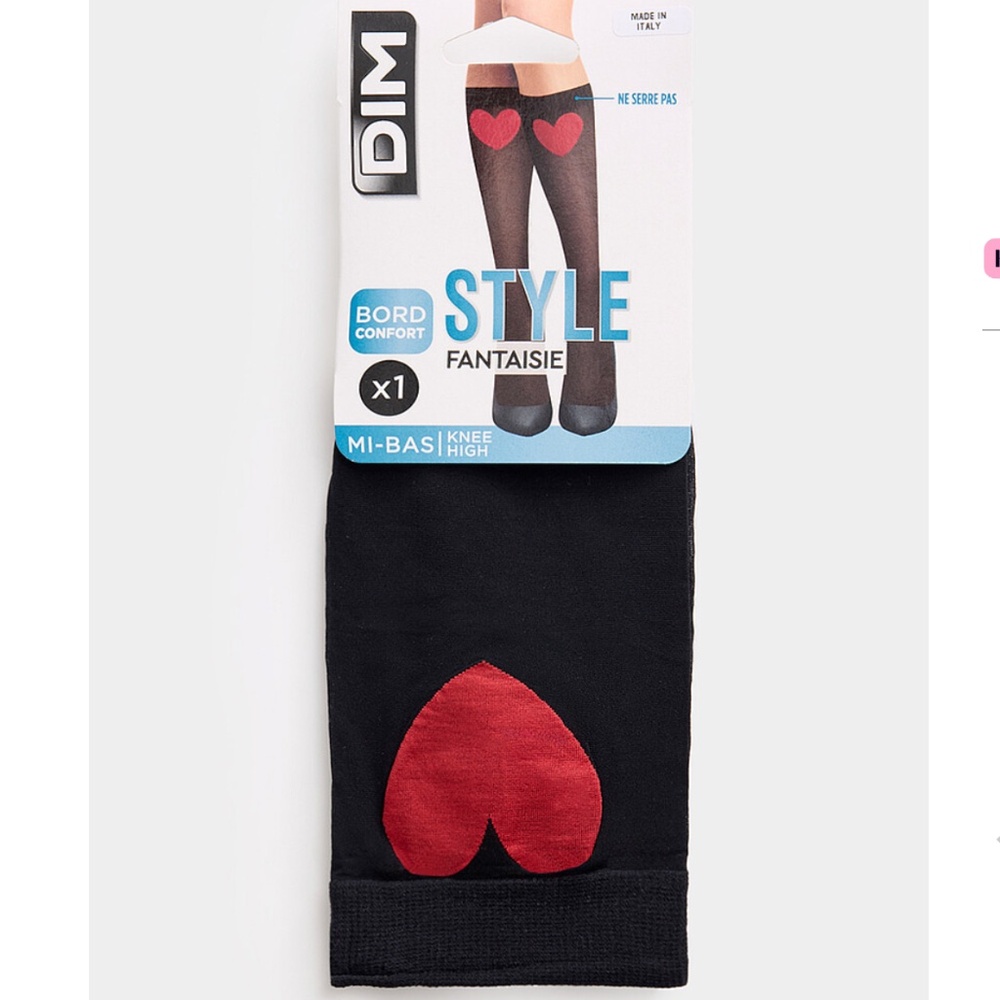 DIM red heart sheer black knee-high fantasy socks made in Italy NWT